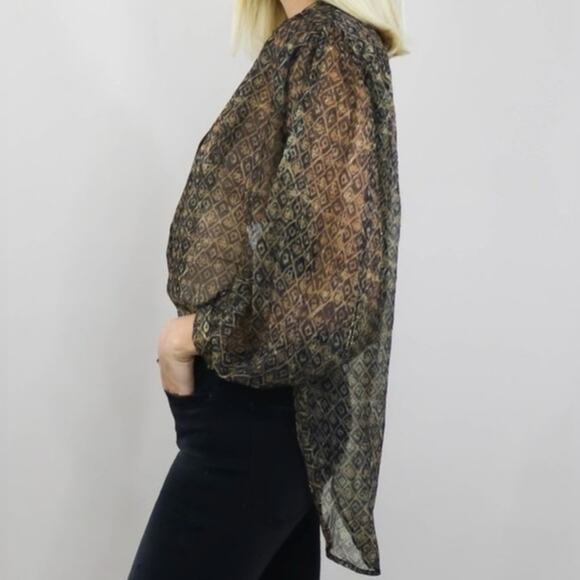 Mes Demoiselles Semi-Sheer Long Sleeve Loose Fit Button Down Shirt Size 38(6) - Picture 2 of 8